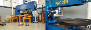 Faccin-Boldrini: hydraulic press with a metal palted rolled and flanging blue machine
